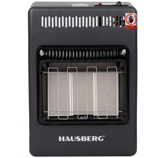 Mini Soba pe gaz GPL Hausberg , aprindere piezo-electrica, 3 placi de incalzire ceramic putere totala 4.2kW, sistem de oprire automata a gazului, Negru