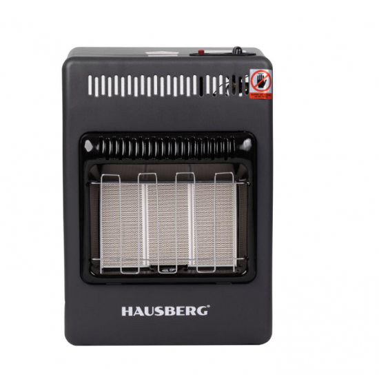 Mini Soba pe gaz GPL Hausberg , aprindere piezo-electrica, 3 placi de incalzire ceramic putere totala 4.2kW, sistem de oprire automata a gazului, Negru