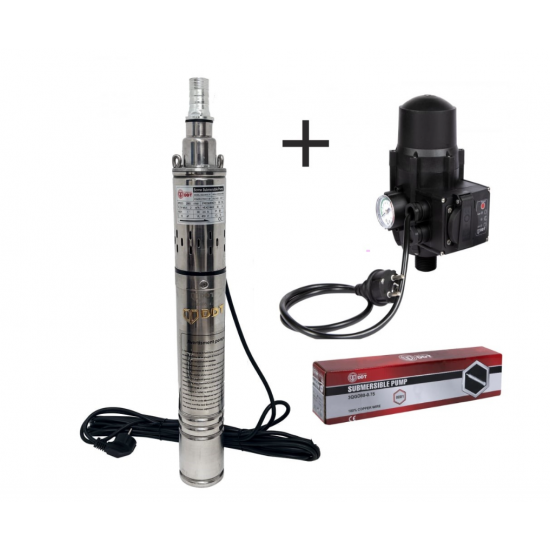 Pachet  Pompa submersibila, DDT, 3QGD 0.75 kW, Inox, 75 mm diametru + Presostat electronic automat, DDT, LS-4