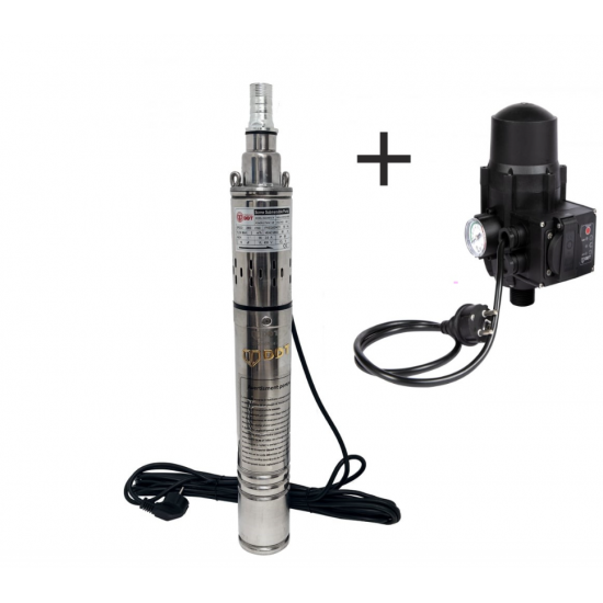 Pachet  Pompa submersibila, DDT, 3QGD 0.75 kW, Inox, 75 mm diametru + Presostat electronic automat, DDT, LS-4