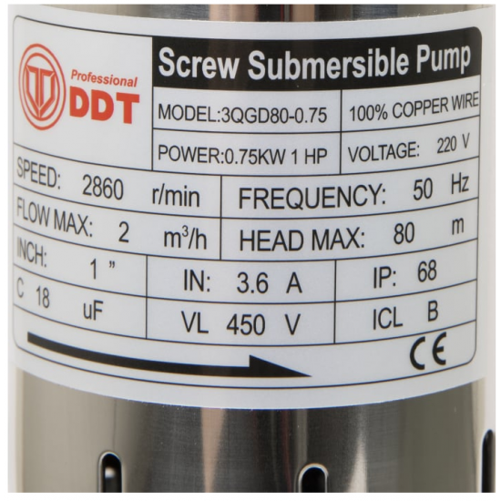 Pachet  Pompa submersibila, DDT, 3QGD 0.75 kW, Inox, 75 mm diametru + Presostat electronic automat, DDT, LS-4