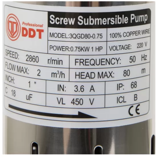 Pachet Pompa submersibila, DDT, 3QGD 0.75 kW, Inox, 75 mm diametru + Presostat electronic automat, DDT, LS-4