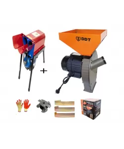 Pachet Moara cereale, uruiala si stiuleti, 3.5 Kw + Batoza de curatat porumb dubla cu motor inclus, DDT, 1800 W, 500 kg/h Pachet Moara cereale, uruiala si stiuleti, 3.5 Kw + Batoza de curatat porumb dubla cu motor inclus, DDT, 1800 W, 500 kg/h