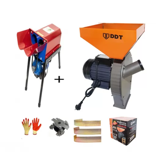 Pachet Moara cereale, uruiala si stiuleti, 3.5 Kw + Batoza de curatat porumb dubla cu motor inclus, DDT, 1800 W, 500 kg/h Pachet Moara cereale, uruiala si stiuleti, 3.5 Kw + Batoza de curatat porumb dubla cu motor inclus, DDT, 1800 W, 500 kg/h