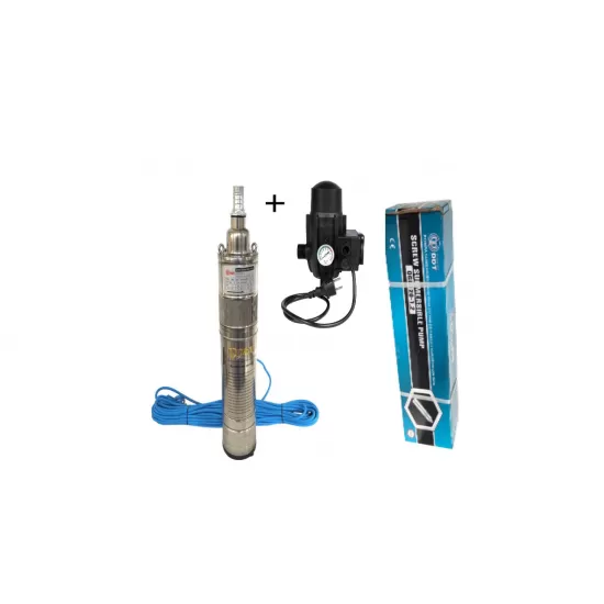 Pompa submersibila, DDT, QGD120, Inox complet, suruburi inox, sita protectie, 20 m cablu, 120 m, 3 m³/h + Presostat electronic automat, DDT, LS-4 Pompa submersibila, DDT, QGD120, Inox complet, suruburi inox, sita protectie, 20 m cablu, 120 m, 3 m³/h + Presostat electronic automat, DDT, LS-4