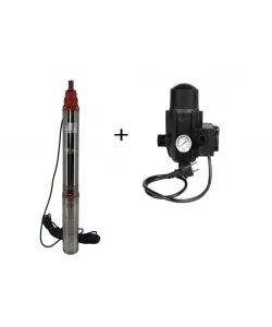 Pompa submersibila de mare adancime, DDT, QJD12-120-1.8, 1800 W, 8 m³/h, 12 turbine, Inox + Presostat electronic automat, DDT, LS-4 Pompa submersibila de mare adancime, DDT, QJD12-120-1.8, 1800 W, 8 m³/h, 12 turbine, Inox + Presostat electronic automat, DDT, LS-4