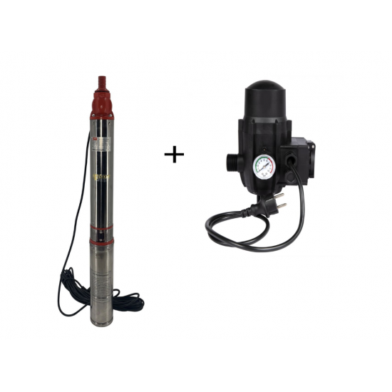 Pompa submersibila de mare adancime, DDT, QJD12-120-1.8, 1800 W, 8 m³/h, 12 turbine, Inox + Presostat electronic automat, DDT, LS-4