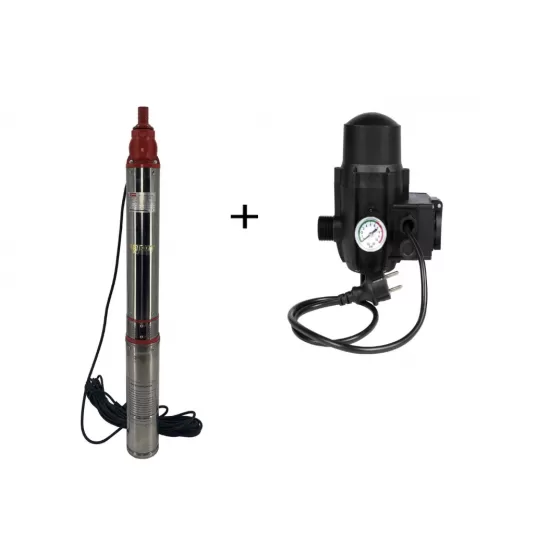 Pompa submersibila de mare adancime, DDT, QJD12-120-1.8, 1800 W, 8 m³/h, 12 turbine, Inox + Presostat electronic automat, DDT, LS-4 Pompa submersibila de mare adancime, DDT, QJD12-120-1.8, 1800 W, 8 m³/h, 12 turbine, Inox + Presostat electronic automat, DDT, LS-4