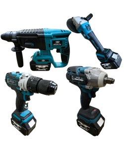 Pachetul Gospodarului Bormasina cu impact+Bormasina de gaurit si insurubat+Flex+Ciocan rotopercutor cu 3 acumulatori 24V 5AH