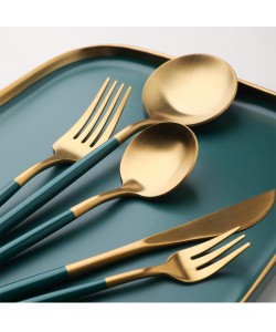 Set 24 tacamuri din inox Quasar & Co.,Auriu/Verde 6 x cutite, 6 x linguri, 6 x furculite, 6 x lingurite
