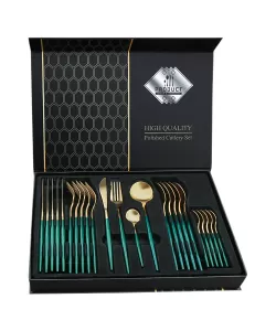 Set 24 tacamuri din inox Quasar & Co.,Auriu/Verde 6 x cutite, 6 x linguri, 6 x furculite, 6 x lingurite Set 24 tacamuri din inox Quasar & Co.,Auriu/Verde 6 x cutite, 6 x linguri, 6 x furculite, 6 x lingurite