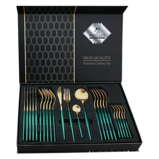 Set 24 tacamuri din inox Quasar & Co.,Auriu/Verde 6 x cutite, 6 x linguri, 6 x furculite, 6 x lingurite Set 24 tacamuri din inox Quasar & Co.,Auriu/Verde 6 x cutite, 6 x linguri, 6 x furculite, 6 x lingurite