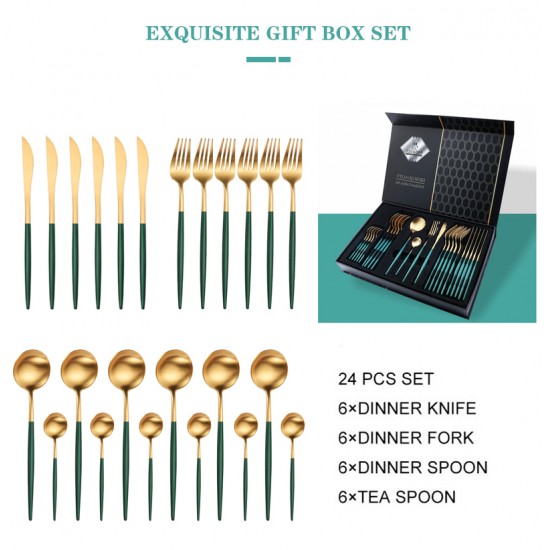 Set 24 tacamuri din inox Quasar & Co.,Auriu/Verde 6 x cutite, 6 x linguri, 6 x furculite, 6 x lingurite Set 24 tacamuri din inox Quasar & Co.,Auriu/Verde 6 x cutite, 6 x linguri, 6 x furculite, 6 x lingurite