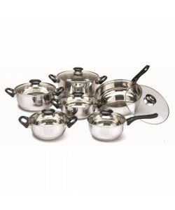 Set oale inox FLORIA ZLN-1167, 12 piese (6 oale inox+6 capace sticla termorezistenta), Manere bachelita, Fund dublu, inclusiv inductie
