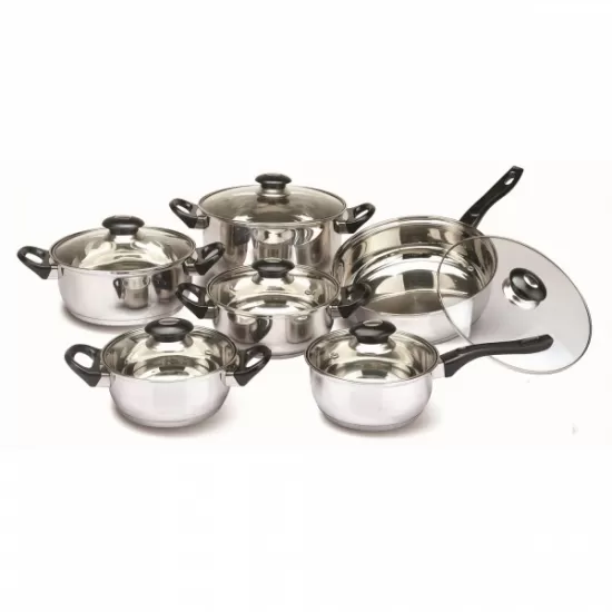Set oale inox FLORIA ZLN-1167, 12 piese (6 oale inox+6 capace sticla termorezistenta), Manere bachelita, Fund dublu, inclusiv inductie