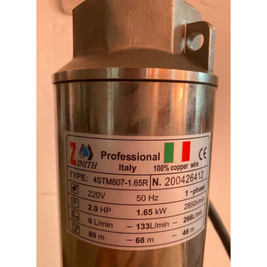 Pompa de apa submersibila Zinith Italiy 4STM807, 1.65KW, 266 l/min, inaltime refulare 80m
