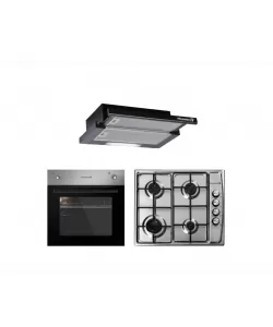 Pachet Cuptor Incorporabil Hausberg, Plita Incorporabila Hausberg, Hota incorporabila telescopica Hausberg, Negru