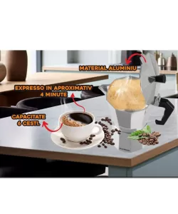 Cafetiera Ertone ERT-MN 451, Pentru 6 cesti, material aluminiu Cafetiera Ertone ERT-MN 451, Pentru 6 cesti, material aluminiu