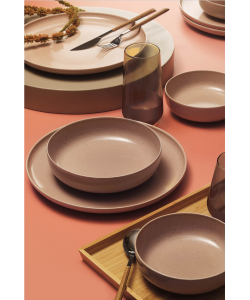 Serviciu de masa Moderna Colore Matte, 24 piese, 6 persoane, portelan, roz mat, kutahya porselen