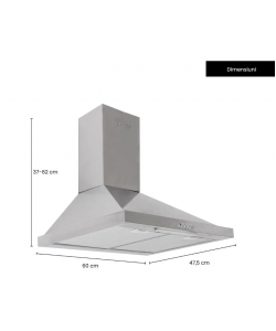 Hota incorporabila decorativa Hausberg HB-1260, Putere de absorbtie 450 m3/h, 1 motor, 60 cm, Inox