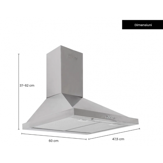 Hota incorporabila decorativa Hausberg HB-1260, Putere de absorbtie 450 m3/h, 1 motor, 60 cm, Inox