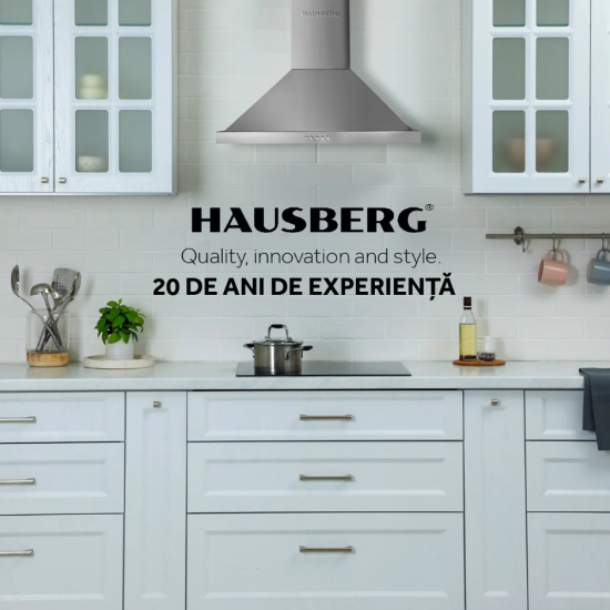 Hota incorporabila decorativa Hausberg HB-1260, Putere de absorbtie 450 m3/h, 1 motor, 60 cm, Inox