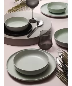 Serviciu de masa Moderna Colore Matte, 24 piese, 6 persoane, portelan, verde mat, kutahya porselen Serviciu de masa Moderna Colore Matte, 24 piese, 6 persoane, portelan, verde mat, kutahya porselen