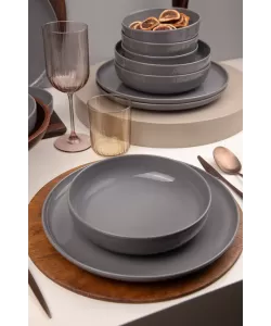 Serviciu de masa Moderna Colore Glossy, 24 piese, 6 persoane, portelan, gri lucios, kutahya porselen Serviciu de masa Moderna Colore Glossy, 24 piese, 6 persoane, portelan, gri lucios, kutahya porselen