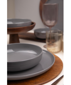 Serviciu de masa Moderna Colore Glossy, 24 piese, 6 persoane, portelan, gri lucios, kutahya porselen