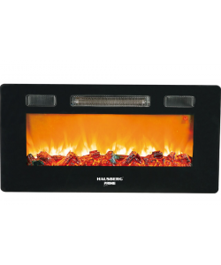 Semineu electric de perete Hausberg HB-8225, 1800W, Telecomanda, 3 Niveluri de lucru, Turboventilator, Elect de flacara led culoare portocalie, Termostat reglabil, Fier + sticla