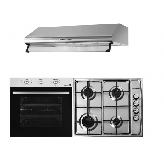 Pachet incorporabil Hausberg Cuptor electric HB-8053, Clasa A, 71L, 2225W, Negru/Inox, Plita Incorporabila HB-555, 4 arzatoare, Gaz, Inox, Hota incorporabila decorativa HB-1220, Putere de absorbtie 450 m3/h, 2 motoare, 60 cm, Inox