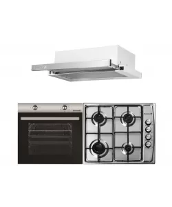 Pachet Cuptor electric Incorporabil Hausberg HB-8051IN, Clasa A, 76L, 2000W, Negru/Inox, Plita Incorporabila HB-555, 4 arzatoare, Gaz, Inox, Hota incorporabila telescopica HB-1285IN, Putere de absorbtie 420 m3/h, 2 motoare, 60 cm, Alb
