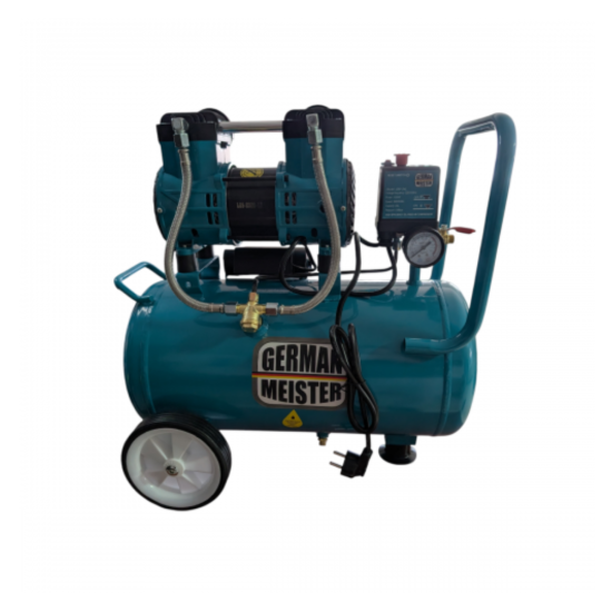 Compresor de Aer Fără Ulei German Meister, 1300W, Rezervor 24L, 8 Bar, 2 Ieșiri Aer, Motor 2800 RPM