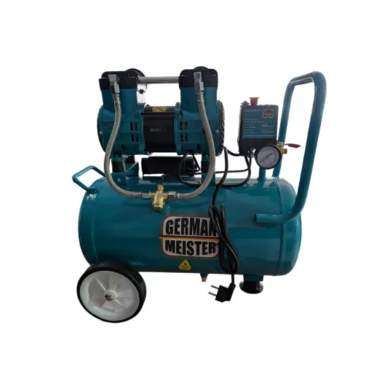 Compresor de Aer Fără Ulei German Meister, 1300W, Rezervor 24L, 8 Bar, 2 Ieșiri Aer, Motor 2800 RPM
