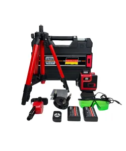 Kit Nivelă Laser 360° German Meister, Laser Verde 4×360°, Trepied + Ochelari + Accesorii, Model Profesional