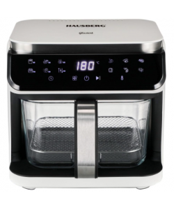 Friteuza cu aer Hausberg HB-2343AB, 6.5L, cos sticla, 12 programe, touchscreen, 1200W-1400W, 65-200°C , Alb