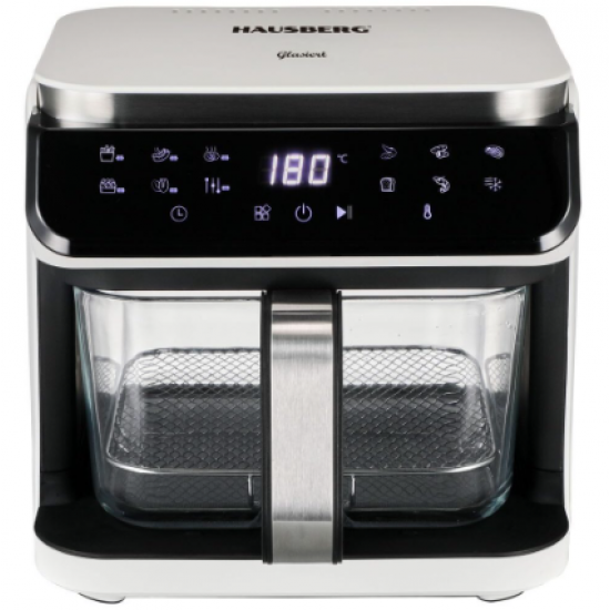 Friteuza cu aer Hausberg HB-2343AB, 6.5L, cos sticla, 12 programe, touchscreen, 1200W-1400W, 65-200°C , Alb