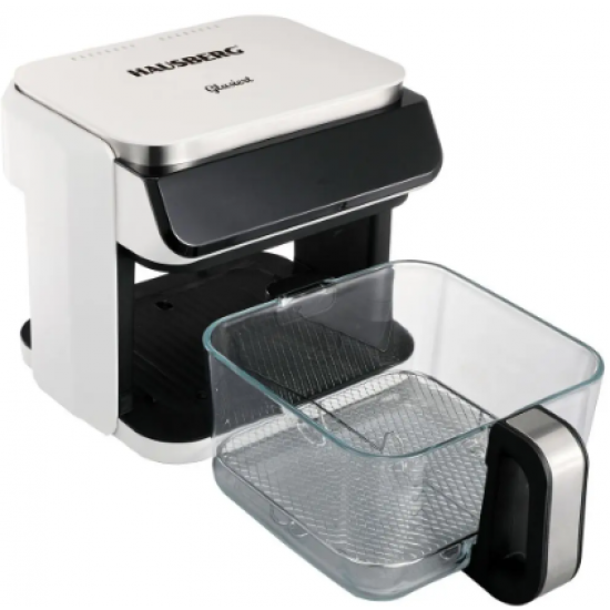 Friteuza cu aer Hausberg HB-2343AB, 6.5L, cos sticla, 12 programe, touchscreen, 1200W-1400W, 65-200°C , Alb