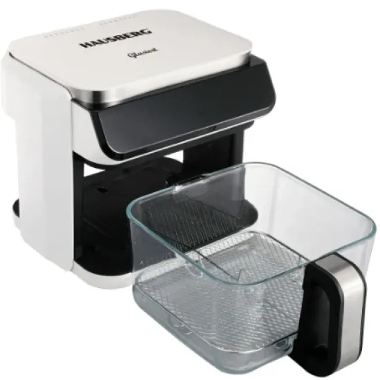 Friteuza cu aer Hausberg HB-2343AB, 6.5L, cos sticla, 12 programe, touchscreen, 1200W-1400W, 65-200°C , Alb