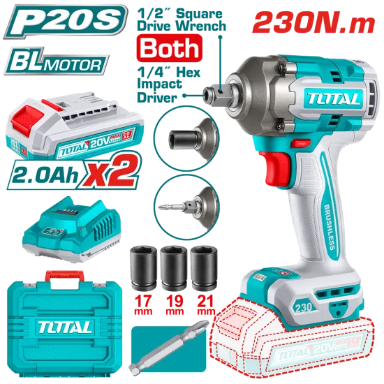 TOTAL - MASINA DE INSURUBAT CU IMPACT 2 IN 1 CU ACUMULATOR - 20V - MOTOR FARA PERII (INCLUDE 2 ACUMU