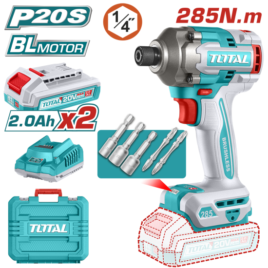 TOTAL - MASINA DE INSURUBAT CU IMPACT CU ACUMULATOR - 20V - 2.0AH - LI-ION (INCLUDE 2 ACUMULATORI)