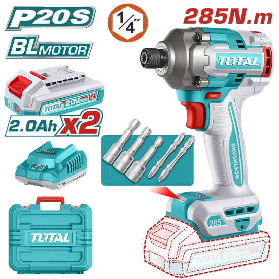 TOTAL - MASINA DE INSURUBAT CU IMPACT CU ACUMULATOR - 20V - 2.0AH - LI-ION (INCLUDE 2 ACUMULATORI)