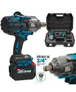 Cheie de Impact Profesională German Meister 36V/10 AH MAX, Brushless 2100 Nm, Prindere 3/4", 3 Trepte de Putere, LED