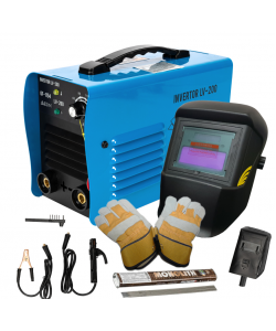 Pachet promotional Aparat de sudura invertor Micul Fermier LV-200, Masca automata, Palmari, Electrozi, 200A, Albastru, Accesorii incluse