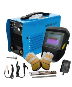 Pachet promotional Aparat de sudura invertor Micul Fermier LV-200, Masca automata, Palmari, Electrozi, 200A, Albastru, Accesorii incluse Pachet promotional Aparat de sudura invertor Micul Fermier LV-200, Masca automata, Palmari, Electrozi, 200A, Albastru, Accesorii incluse