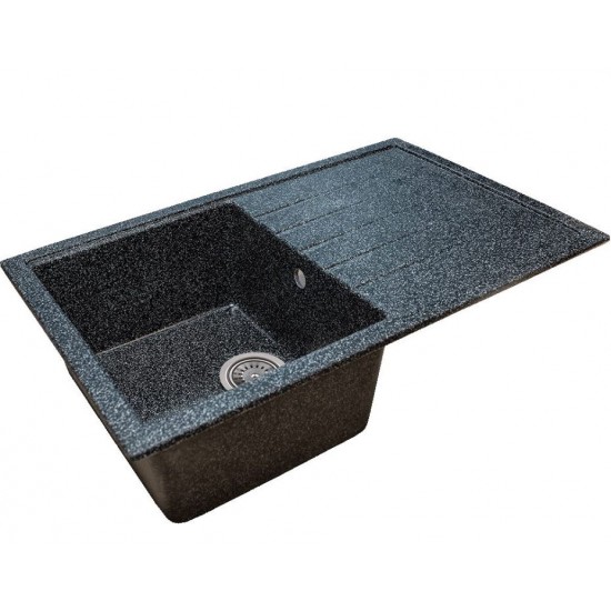 Chiuveta bucatarie Sanitec Elmy SN9035ST-NG, granit-compozit, negru, 1 cuva stanga, 78 x 50 cm