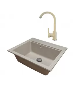 Pachet Chiuveta bucatarie Sanitec Vena SN9034BEJ, granit-compozit, mat, 1 cuva, 60 x 50 cm, baterie de bucatarie HAUSBERG HB-F5001, monocomanda, finisaj mat, Bej Pachet Chiuveta bucatarie Sanitec Vena SN9034BEJ, granit-compozit, mat, 1 cuva, 60 x 50 cm, baterie de bucatarie HAUSBERG HB-F5001, monocomanda, finisaj mat, Bej