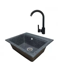 Pachet Chiuveta bucatarie Sanitec Vena SN9034NG, granit-compozit, mat, 1 cuva dreptunghiulara, 60 x 50 cm, baterie de bucatarie HAUSBERG HB-F5000, monocomanda, finisaj mat, Negru Pachet Chiuveta bucatarie Sanitec Vena SN9034NG, granit-compozit, mat, 1 cuva dreptunghiulara, 60 x 50 cm, baterie de bucatarie HAUSBERG HB-F5000, monocomanda, finisaj mat, Negru