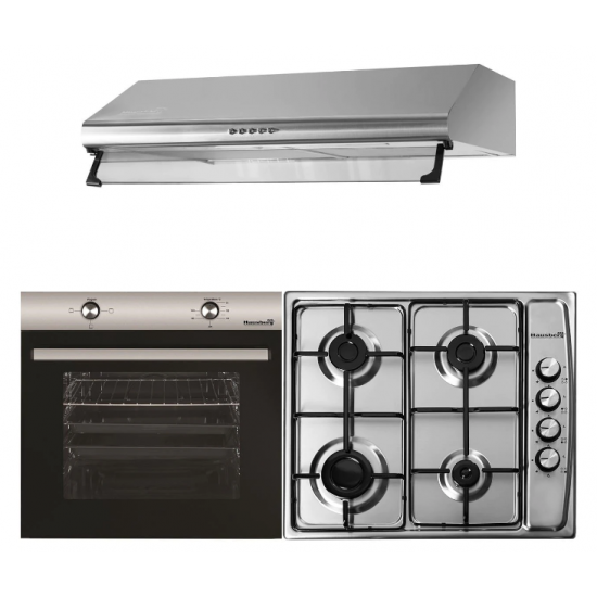 Pachet incorporabil Cuptor electric Hausberg HB-8051, Clasa A, 76L, 2000W, Negru/Inox, Plita Incorporabila HB-555, 4 arzatoare, Gaz, Inox, Hota incorporabila decorativa HB-1220, Putere de absorbtie 450 m3/h, 2 motoare, 60 cm-A