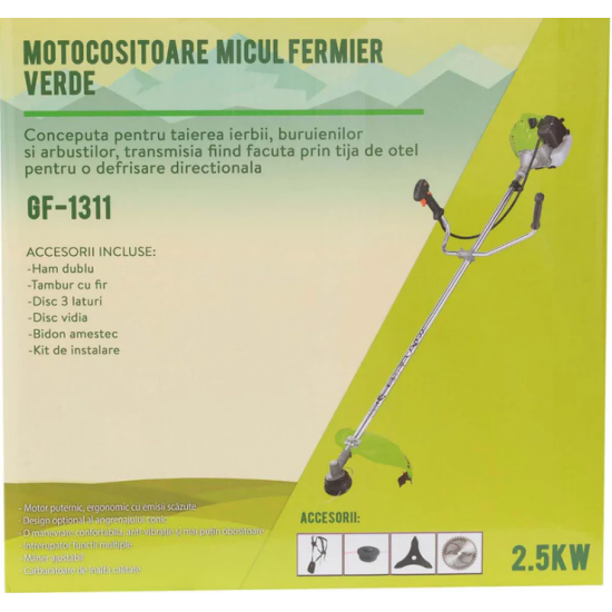 Set Motocoasa Micul Fermier G1311, 3.4CP + Cap cultivator + Prasitoare + Cap Drujba